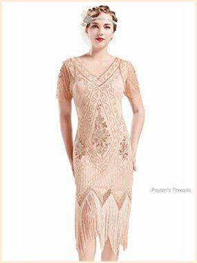 1920s Art Deco Fringed Sequin Flapper Dress Bodycon Midi